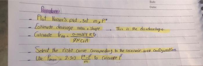 average reservoir pressure using the P method in the well's drainage area