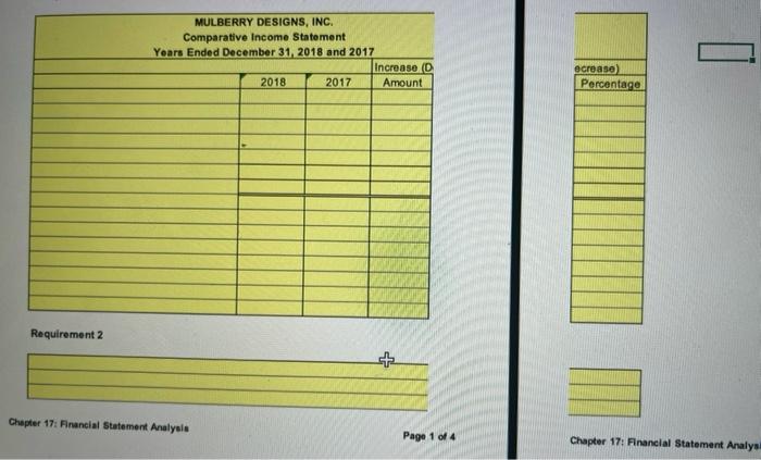 MULBERRY DESIGNS, INC. Comparative Income Statement Years Ended December 31, 2018 and
