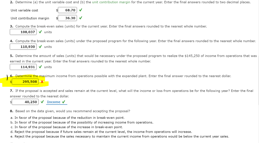 just need help with Q6 2. Determine (a) the unit variable