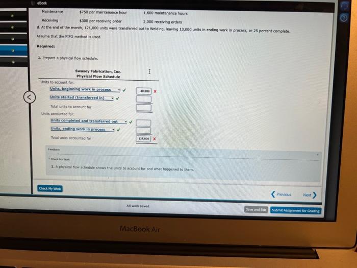 Assignment Swasey Fabrication, Inc., manufactures frames for bicydes. Each frame passes through