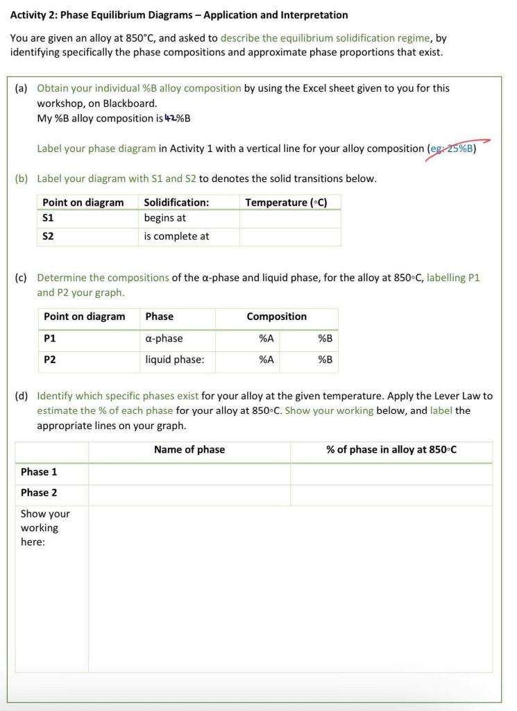 construct a Phase Equilibrium Diagram representing a binary alloy system of two