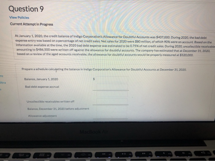  Question 9 View Policies Current Attempt in Progress At January 1,