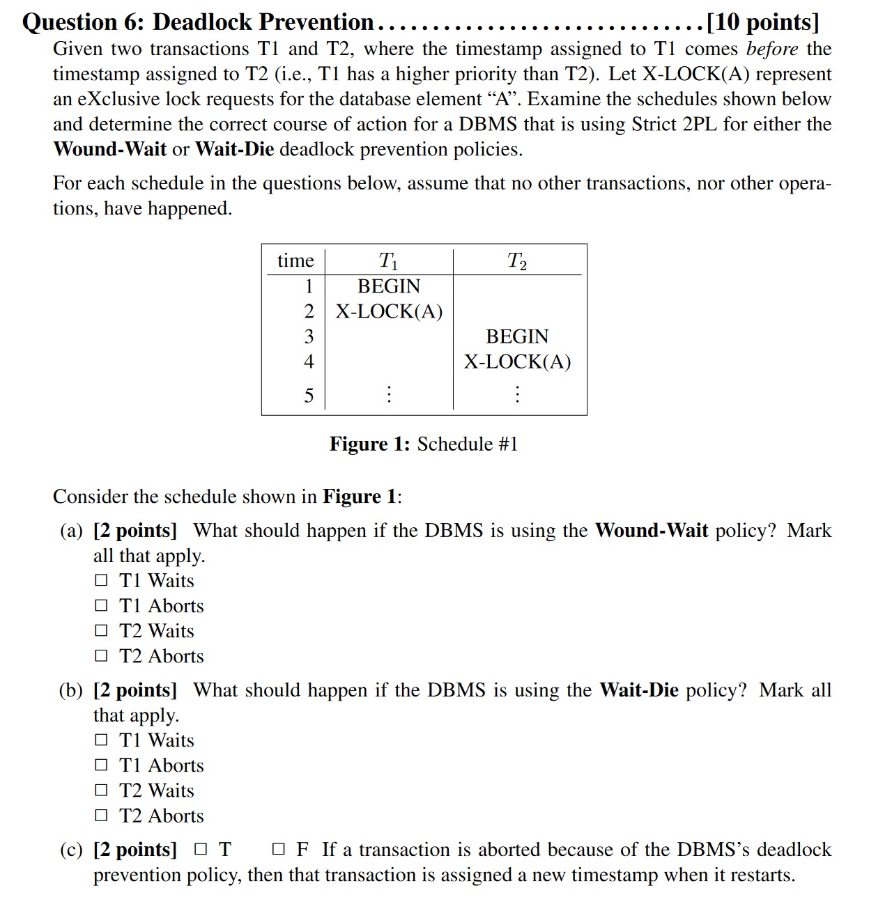 Question 6: Deadlock Prevention . . . . . . . .