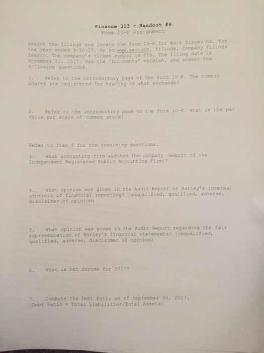  Finance 313 - Handout #6 Form 10-K Assignment Search the tilings