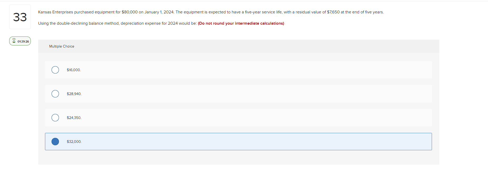  33 Using the double-declining balance method, depreciation expense for 2024 would