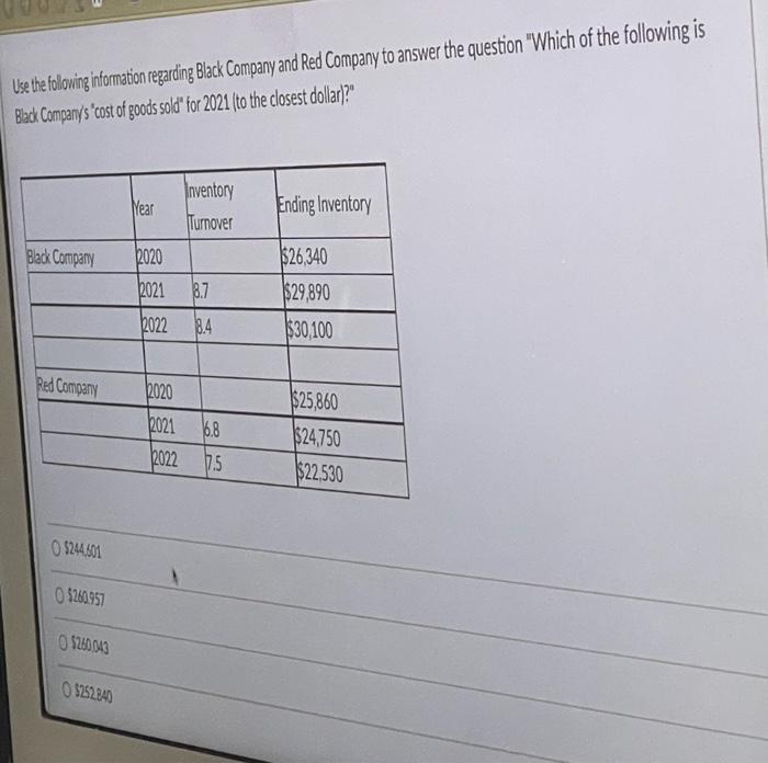 PLEASE ANSWER I WILL RATE. Use he following informstion regarding Black Company