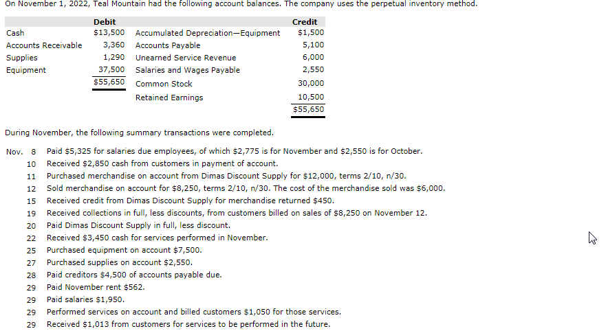 I need assistance creating a multi step income statement. On November 1,