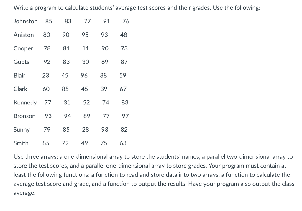 Please write program in C++ please! Write a program to calculate students'