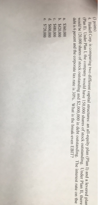  Haskell Corp. is comparing two different capital structures: an all-equity plan