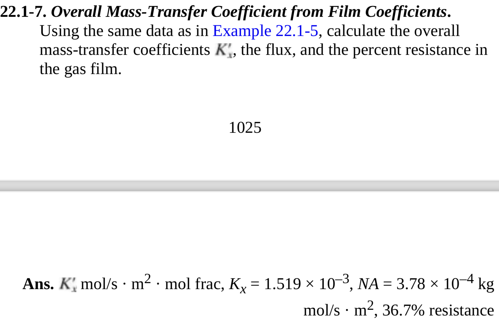  22.1-7. Overall Mass-Transfer Coefficient from Film Coefficients. Using the same data