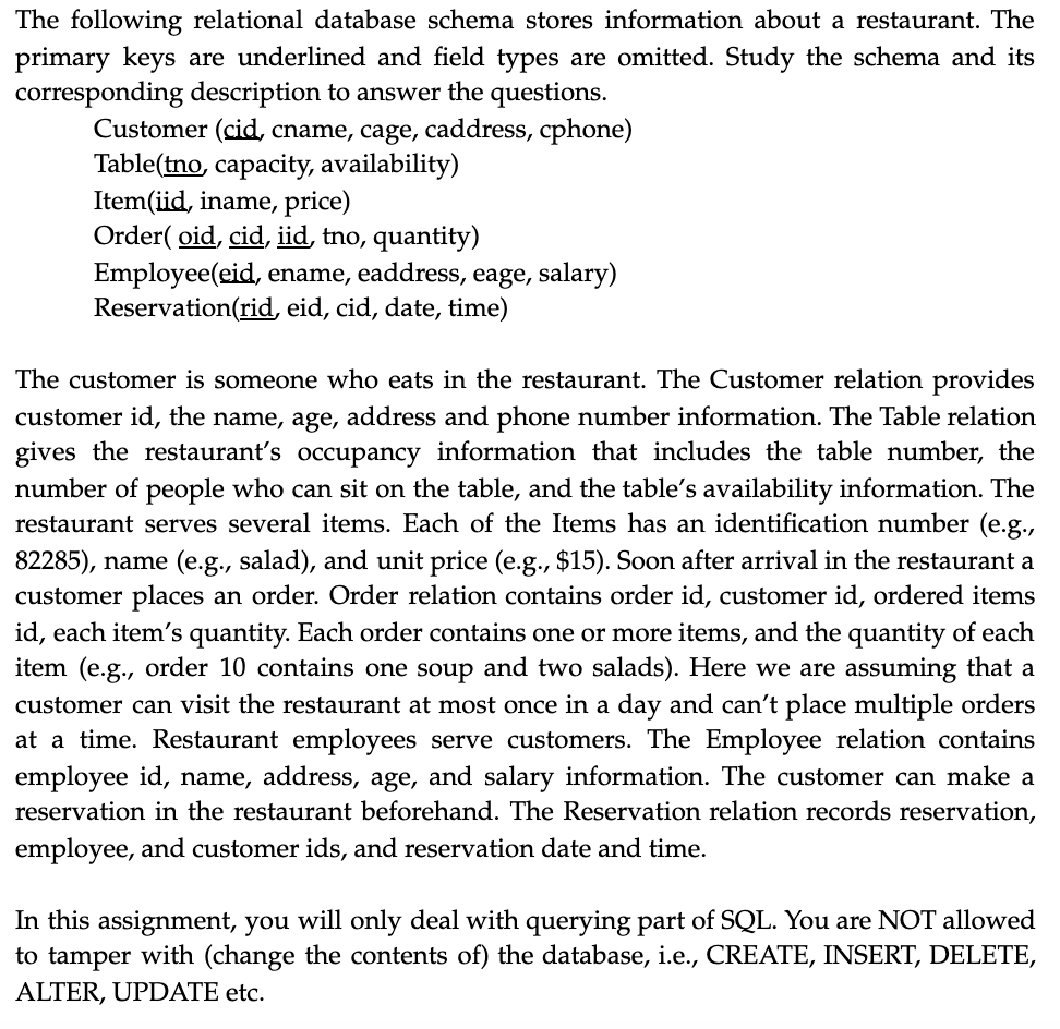  Write SQL queries that answer the questions below (one query per