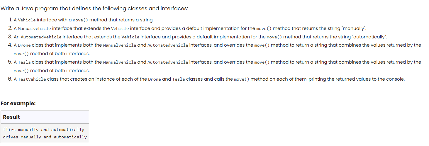 Write a Java program that defines the following classes and interfaces: