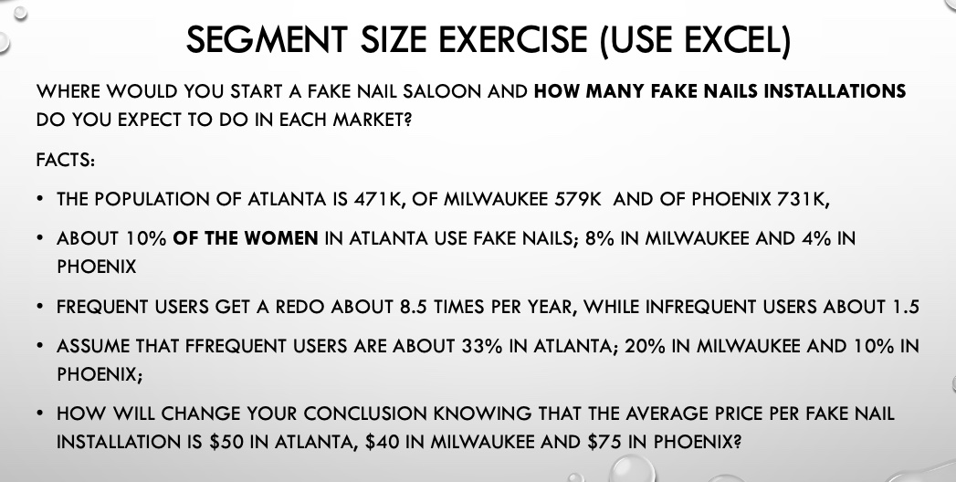 Please solve the following problem using excel. What market (city) would you