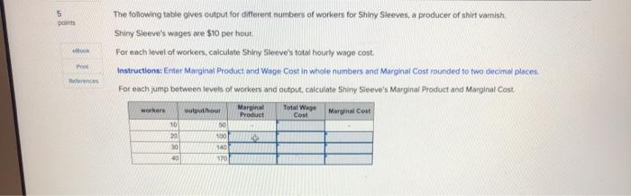  5 points M The following table gives output for different numbers