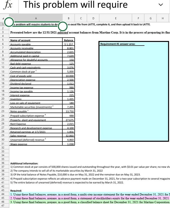 will require students to download an exce A B D E F