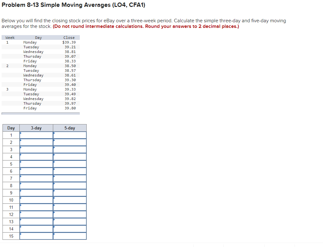  Problem 8-13 Simple Moving Averages (LO4, CFA1) Below you will find