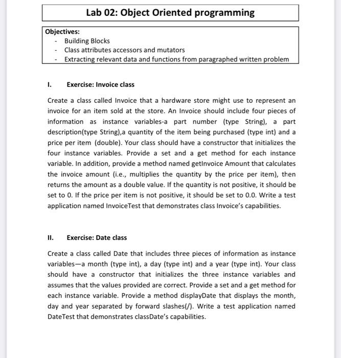  i need to solve this please . Lab 02: Object Oriented