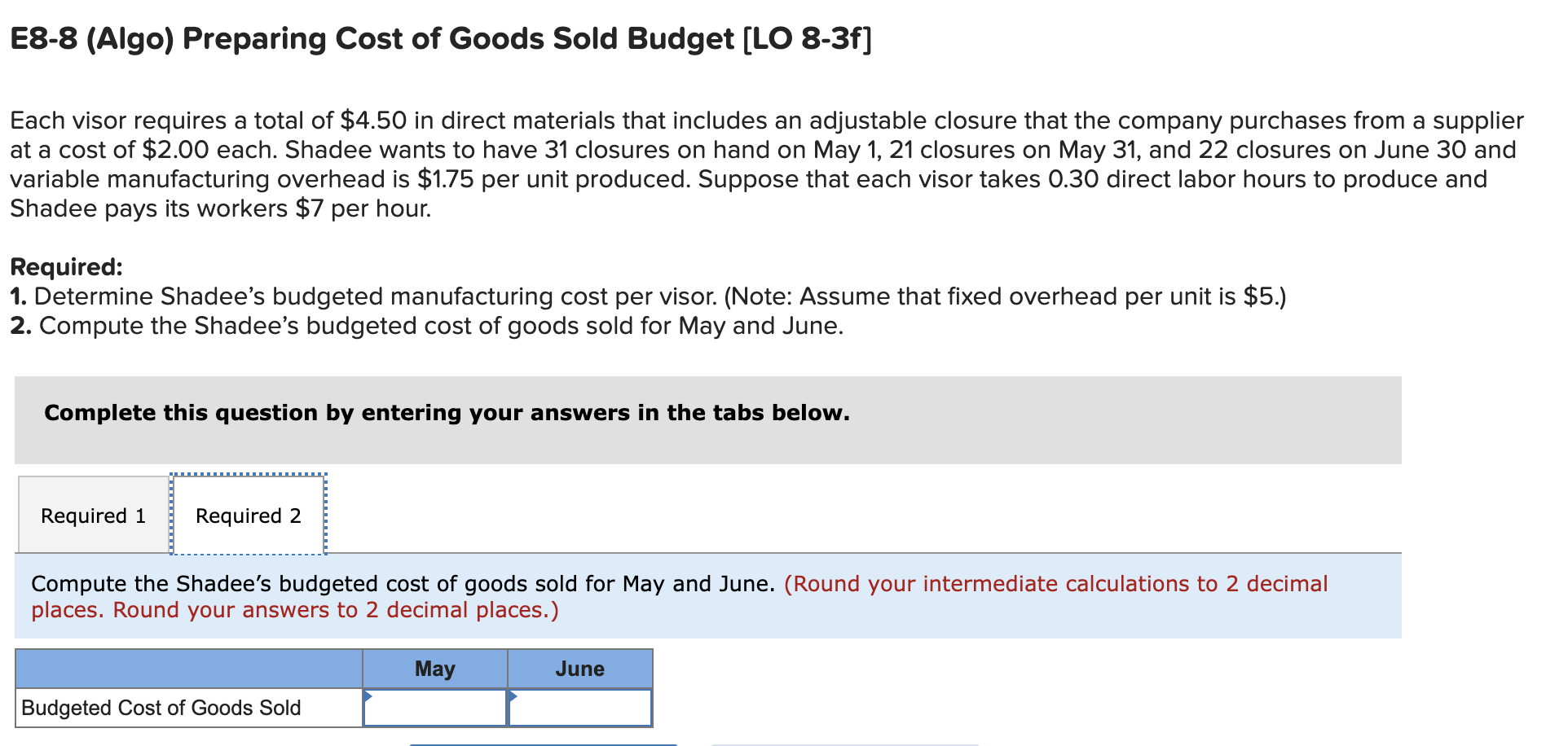 sun visors in May and 330 in June. Each visor sells for