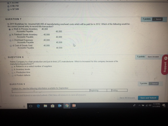  Question 7-8 O d $6,750 e $7,500 QUESTION 7 1 points