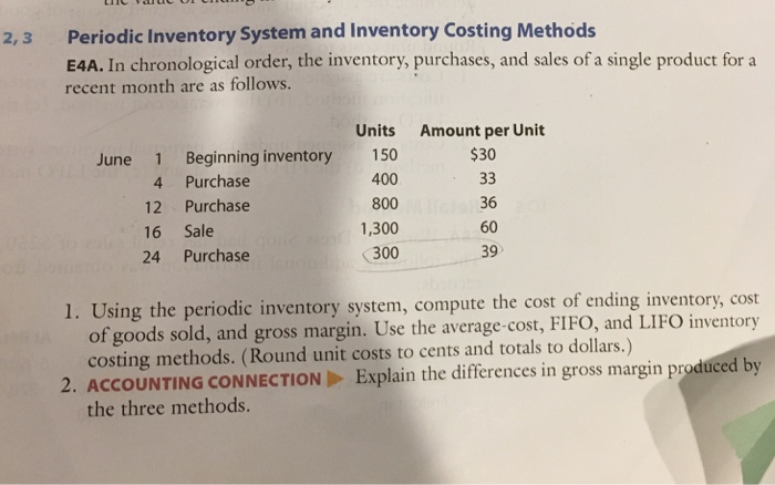 data provided in E4A. 1. Using the perpetual inventory system, compute the