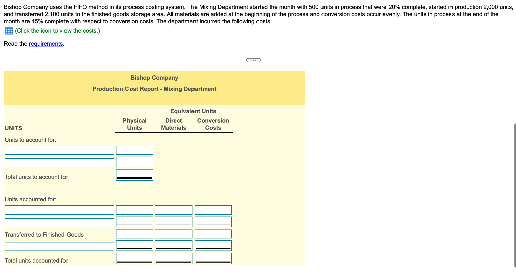  Bishop Company uses the FIFO method in its process costing system.