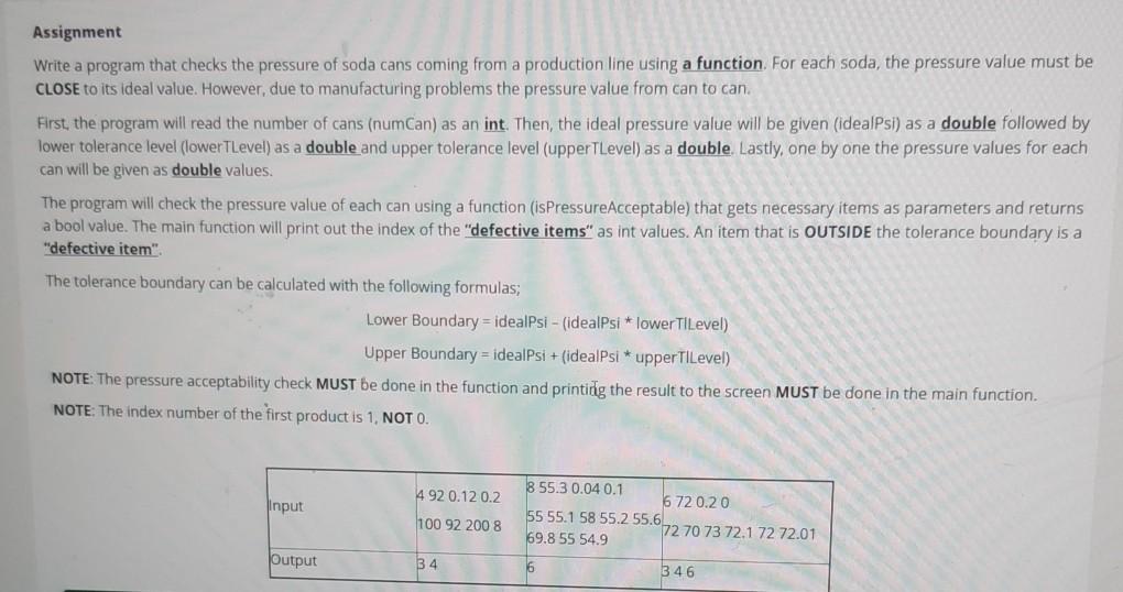  c++ Assignment Write a program that checks the pressure of soda