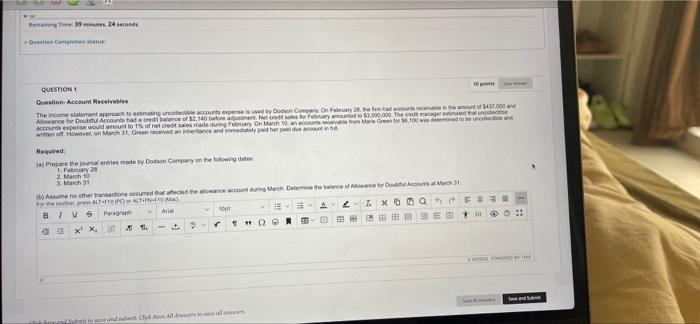  24 ORE -Que Camp QUESTION Question. Account Receivables The come statement