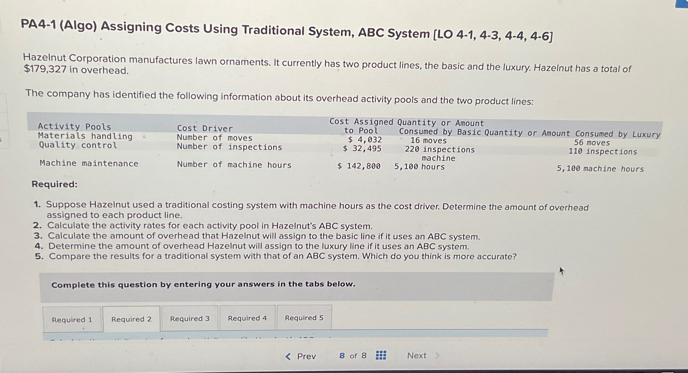  PA4-1(Algo) Assigning Costs Using Traditional System, ABC System [LO 4-1,4-3,4-4,4-6] Hazelnut