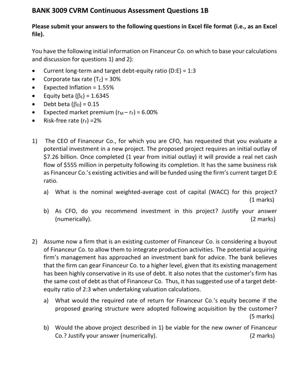 answer in excel format please Please submit your answers to the following