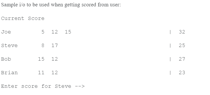 java programming language Sample i/o to be used when getting scored from