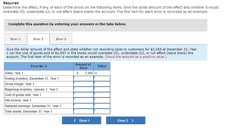 of each of the errors on the following Items. Give the dollar