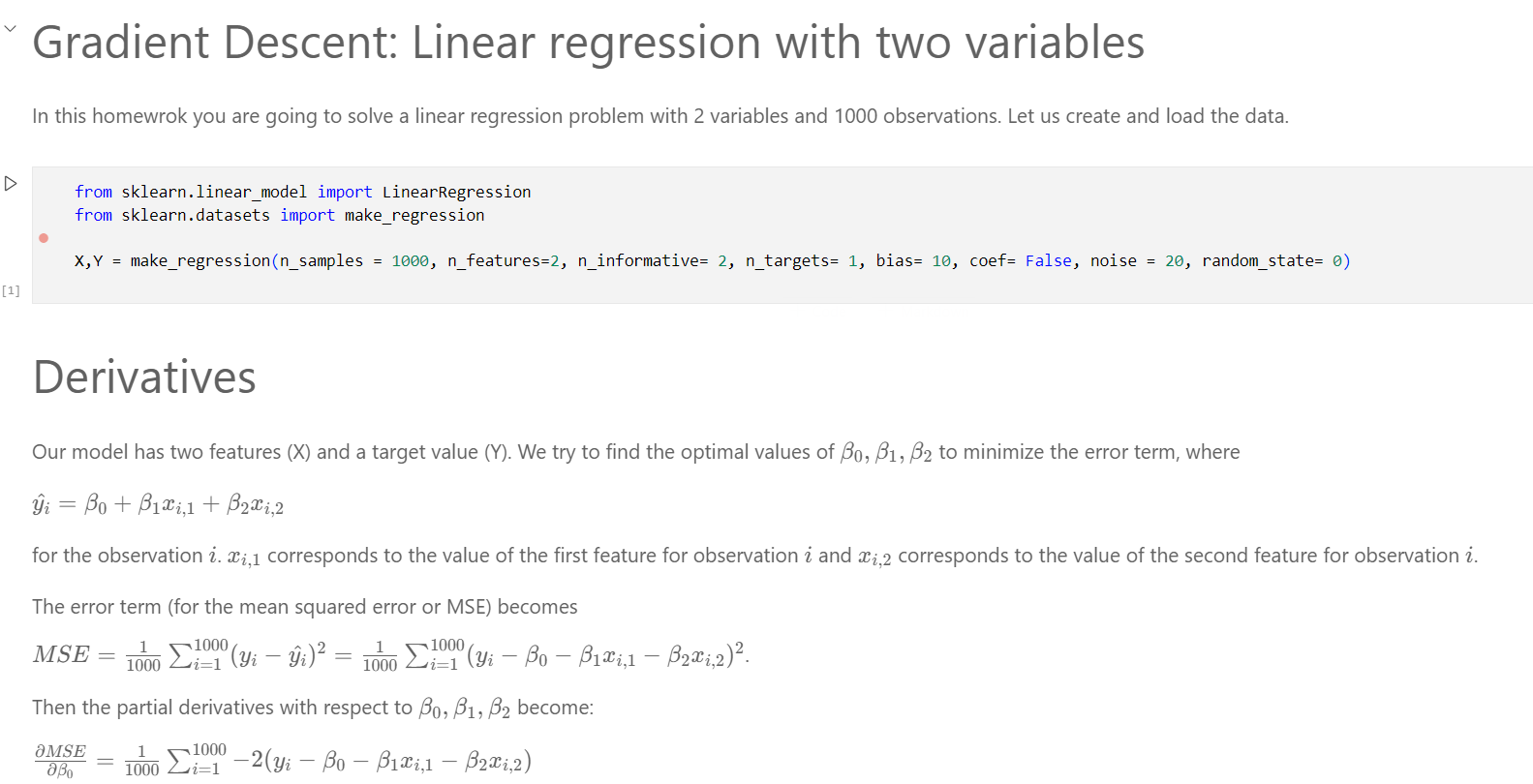 given a linear regression problem (with two independent variables) in the attached