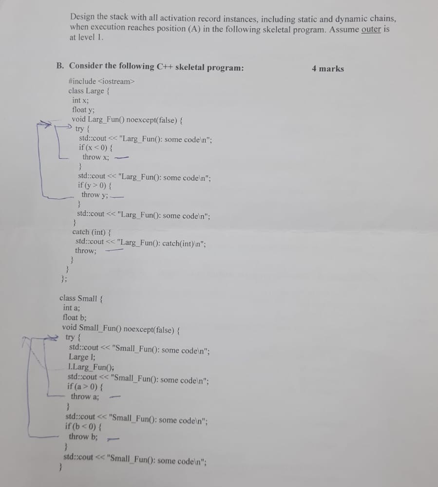  Design the stack with all activation record instances, including static and