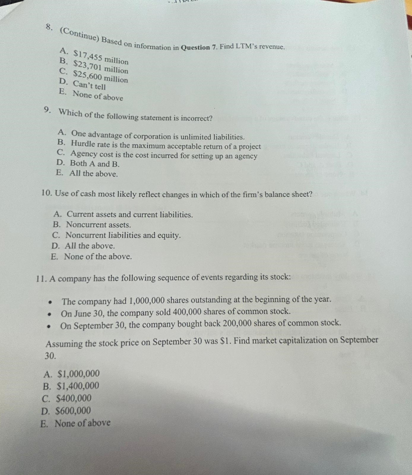  8. (Continue) Based on information in Question 7. Find LTM's revenue.
