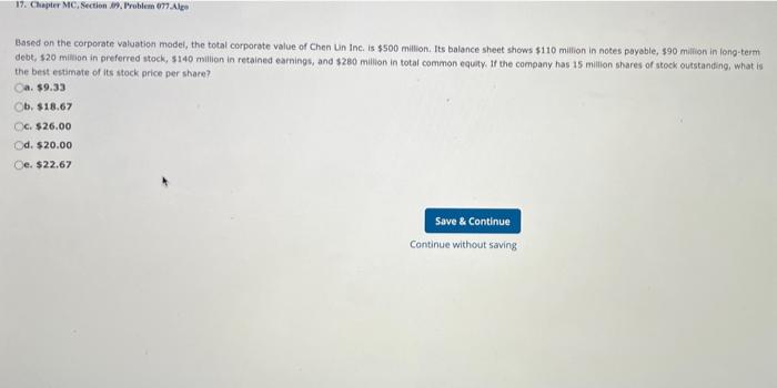  Based on the corporate valuation model, the total corporate value of