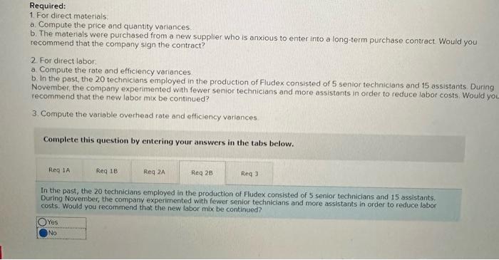 The company has developed standard costs for one unit of Fludex, as