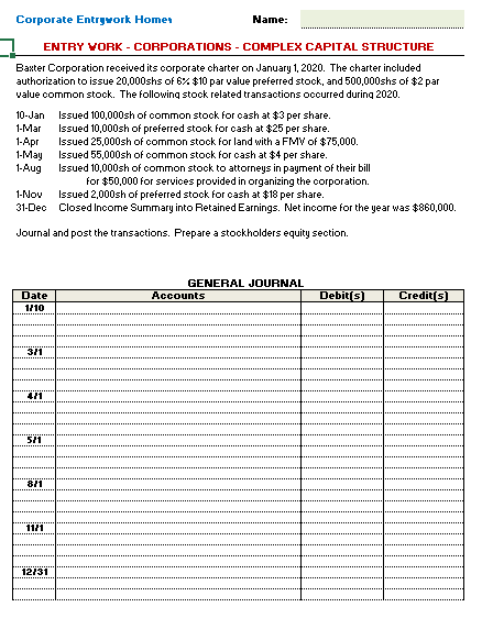 Corporate Entrywork Homes Name: ENTRY VORK - CORPORATIONS - COMPLEX CAPITAL