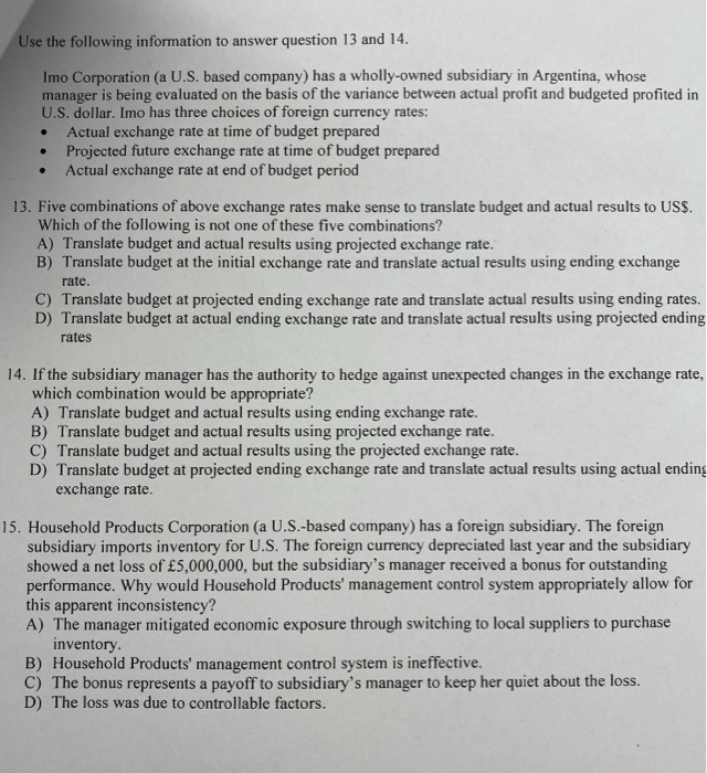 please solve page Use the following information to answer question 13