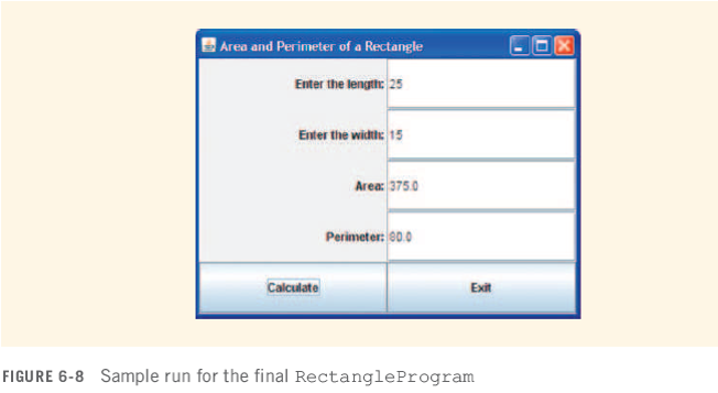 Using Java, create the following GUI: Area and Perimeter of a Rectangle