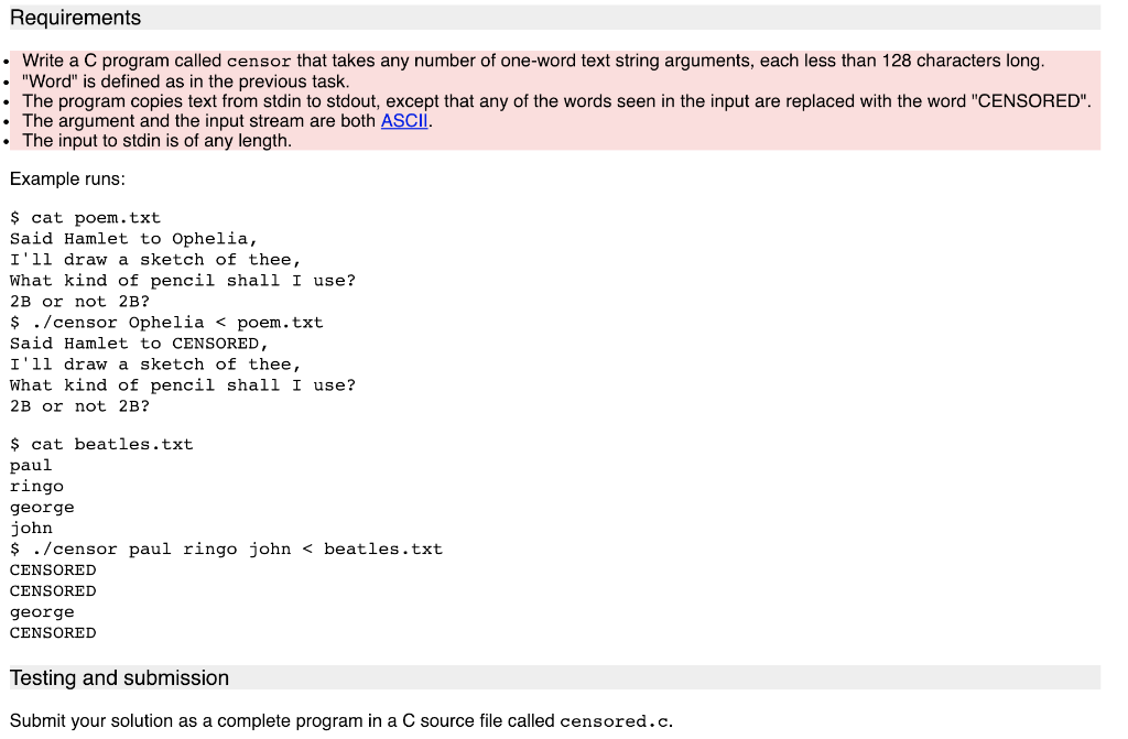 Ques) write a program in c, which meets the following requirements. Requirements