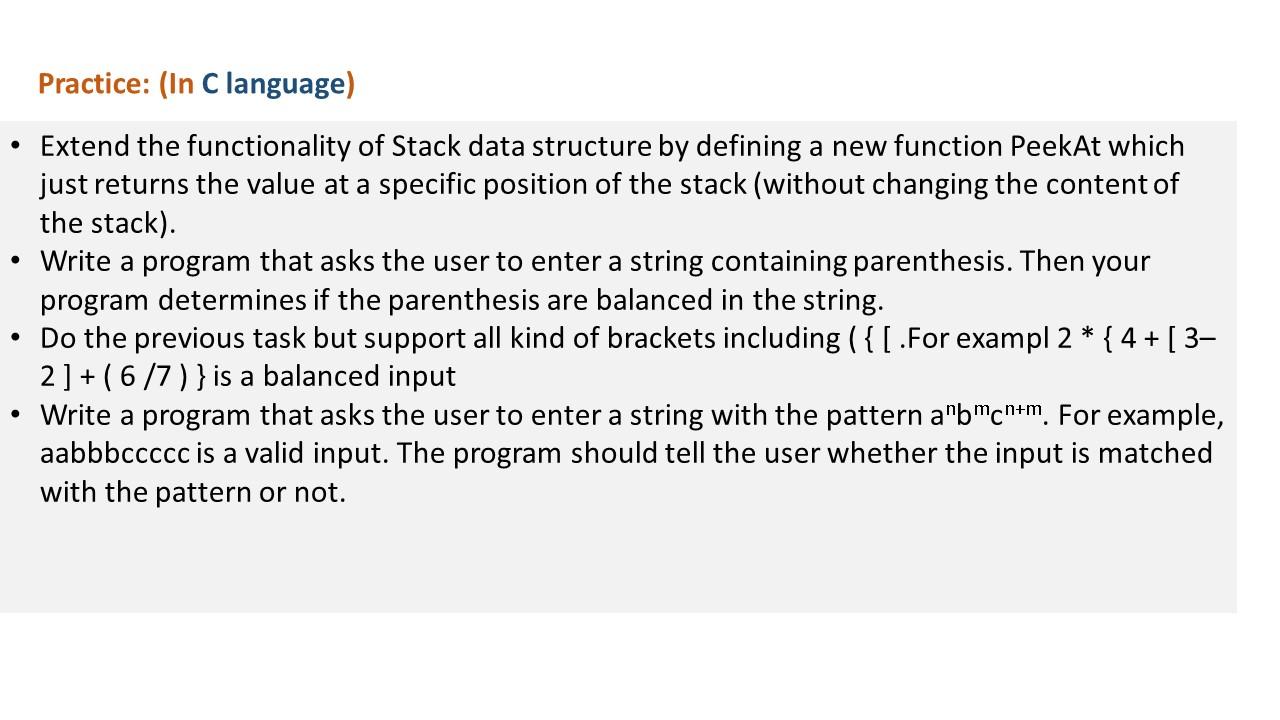 Practice: (In C language) Extend the functionality of Stack data structure