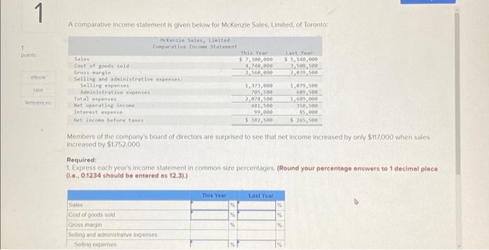  1 1 points eBook Hint References A comparative income statement is