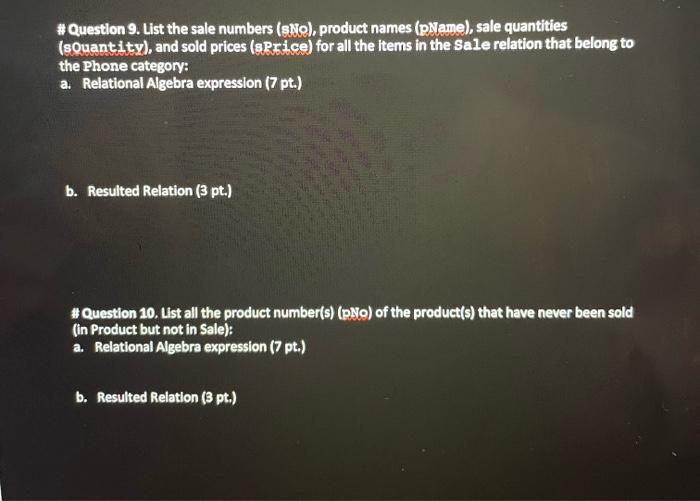 relations in this database: Product (plos: Int, plaves: string, pentegorye string, pprices