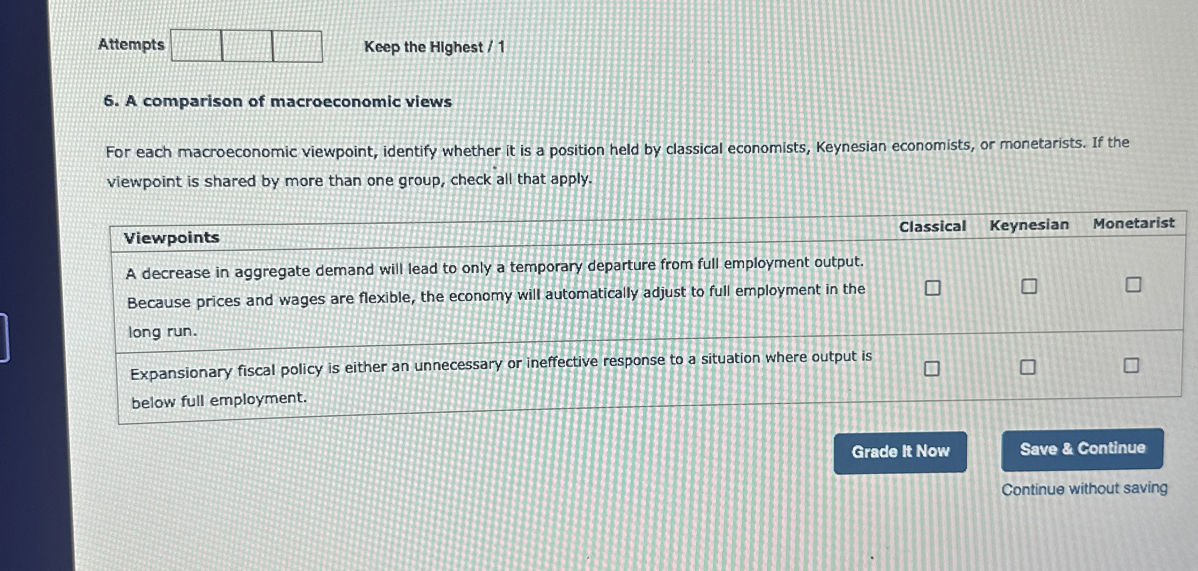  Attempts Keep the Highest /1 6. A comparison of macroeconomic views