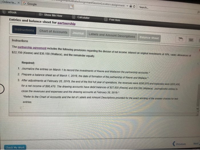 Show Me How Calculator Entries and balance sheet for partnership Print Item