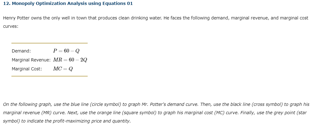  12. Monopoly Optimization Analysis using Equations 01 Henry Potter owns the