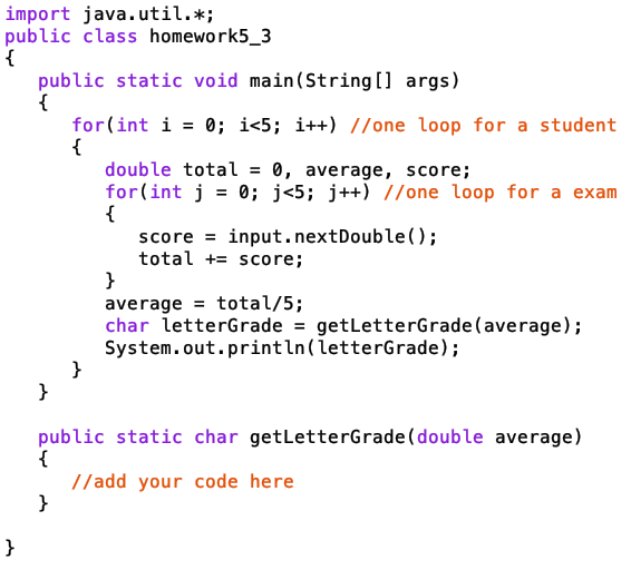determine students' letter grade based on exam scores. All the functionalities stay