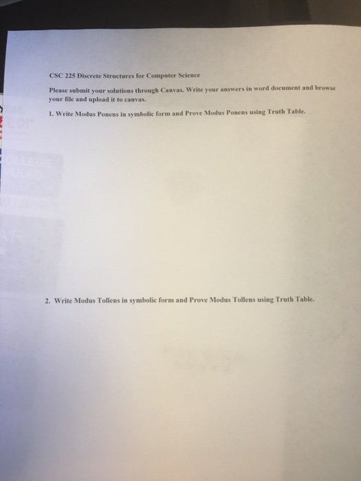  CSC 225 Discrete Structures for Computer Science Please submit your solutions