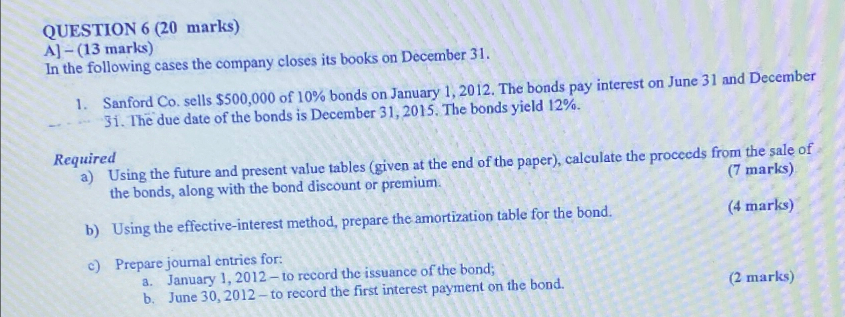  QUESTION 6(20 marks) A]-(13 marks) In the following cases the company