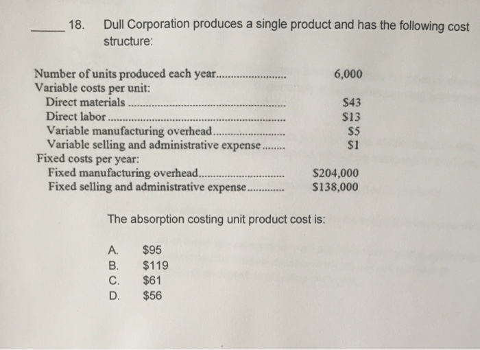 This is all the information given for the question Dull Corporation produces